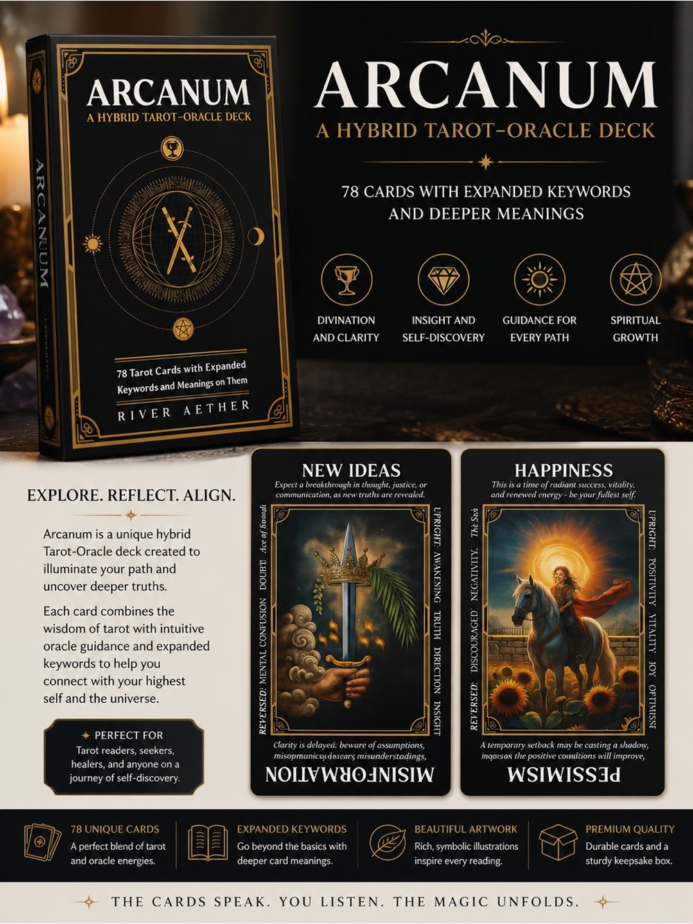 Arcanum Hybrid Tarot-Oracle Deck - Black & Gold